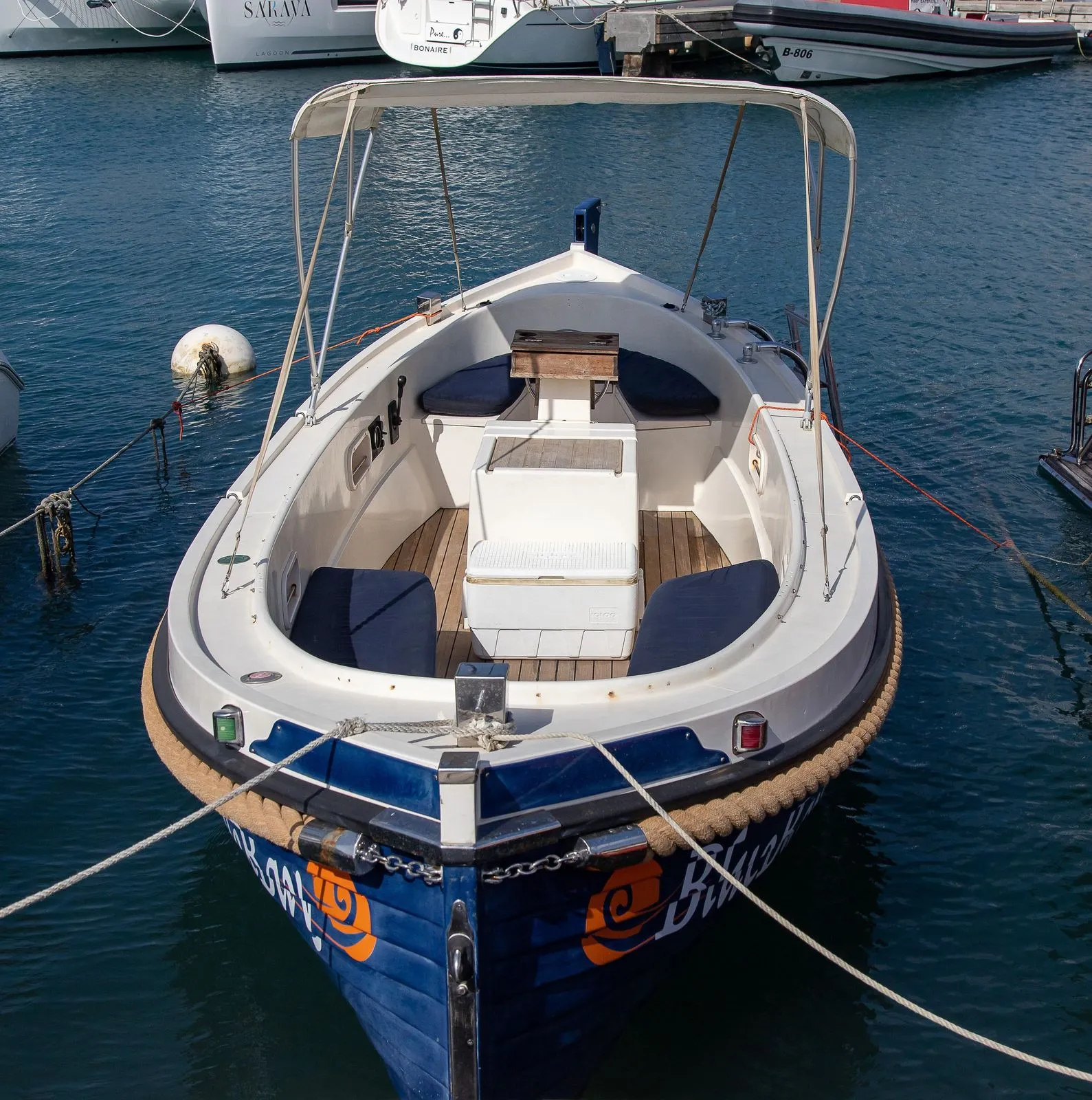 Blue Dutch Sloop on the water of Bonaire, photo 11 of 11