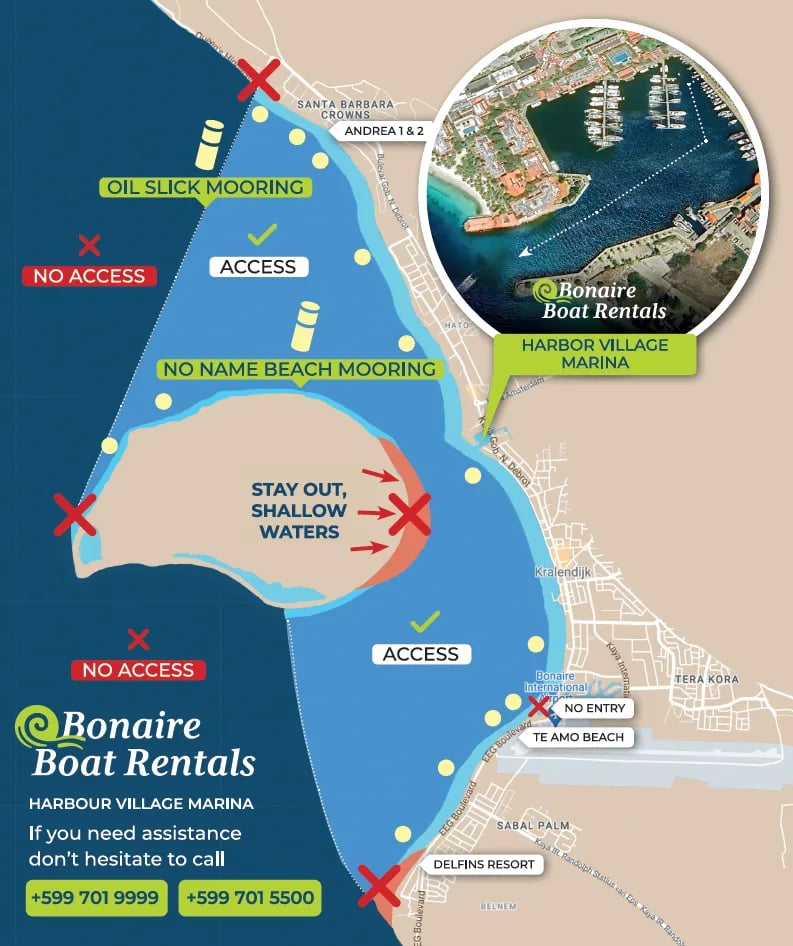 Sailing map of Bonaire — where you may and may not sail